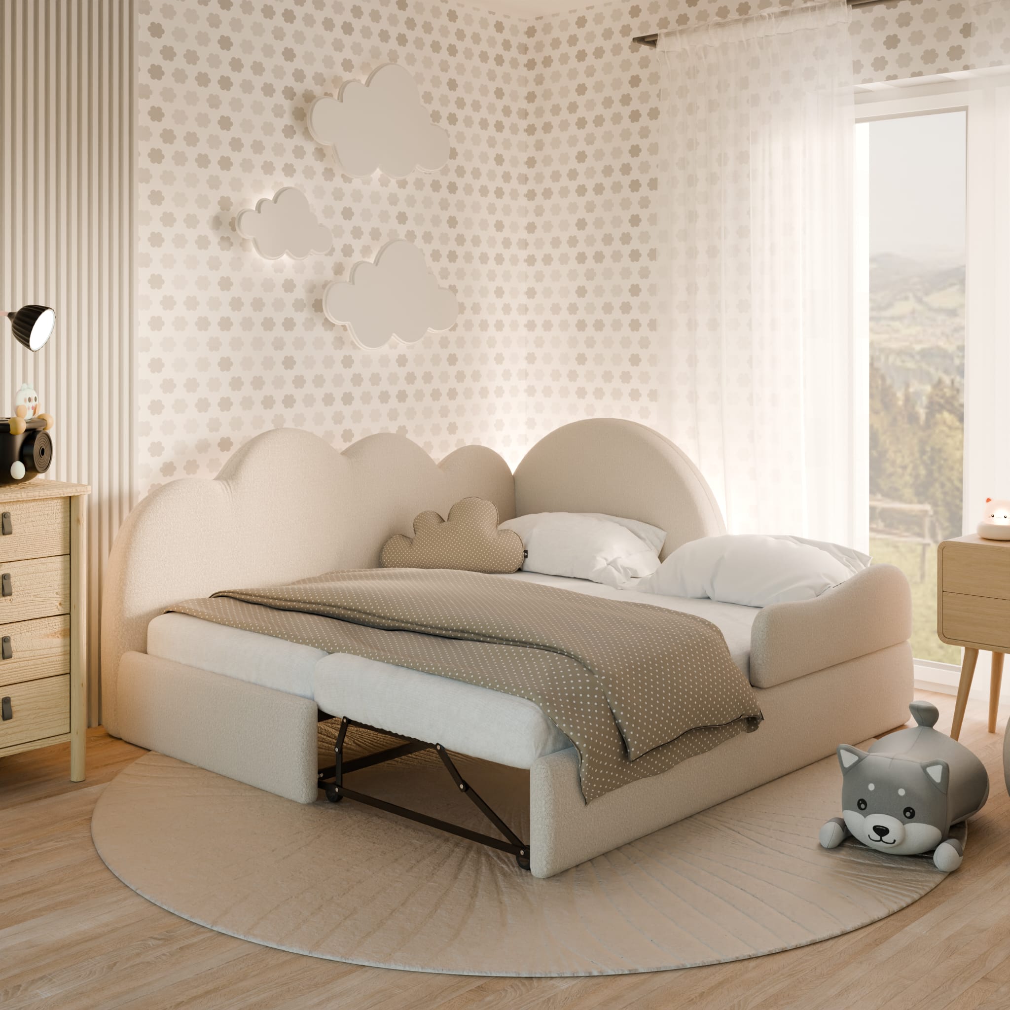 Łóżeczko dziecięce Chmurka w wersji z dodatkowym równym spaniem